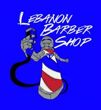 A cartoon of a barber shop with the words lebanon barber shop written underneath it.