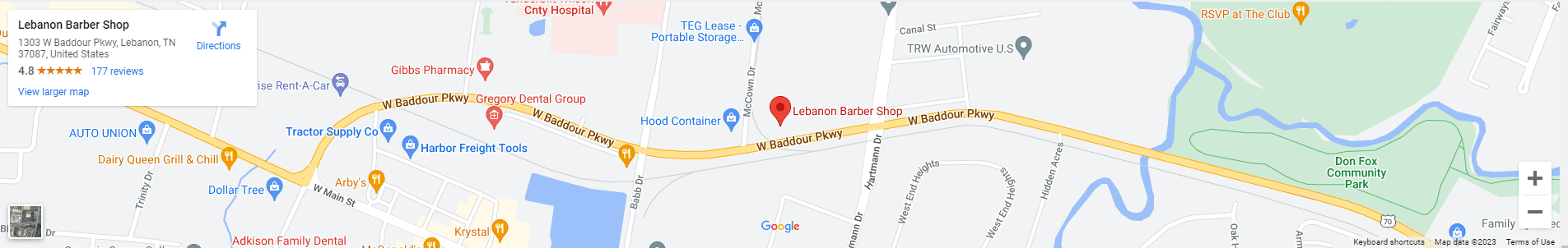 A map of lebanon barber shop location